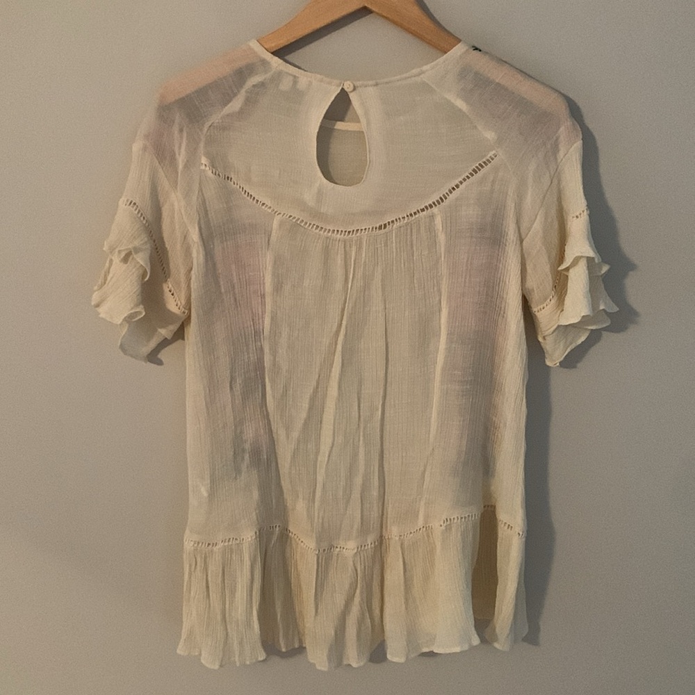 Embroidered Cream Floral Short-Sleeve Peasant Top - Picture 6 of 10